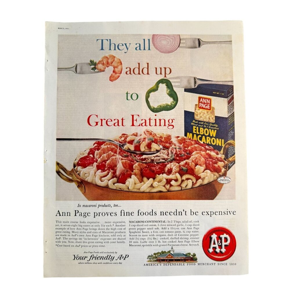 Vintage 1961 A&P Friendly Grocery Store Ann Page Food Advertisement Print Ad